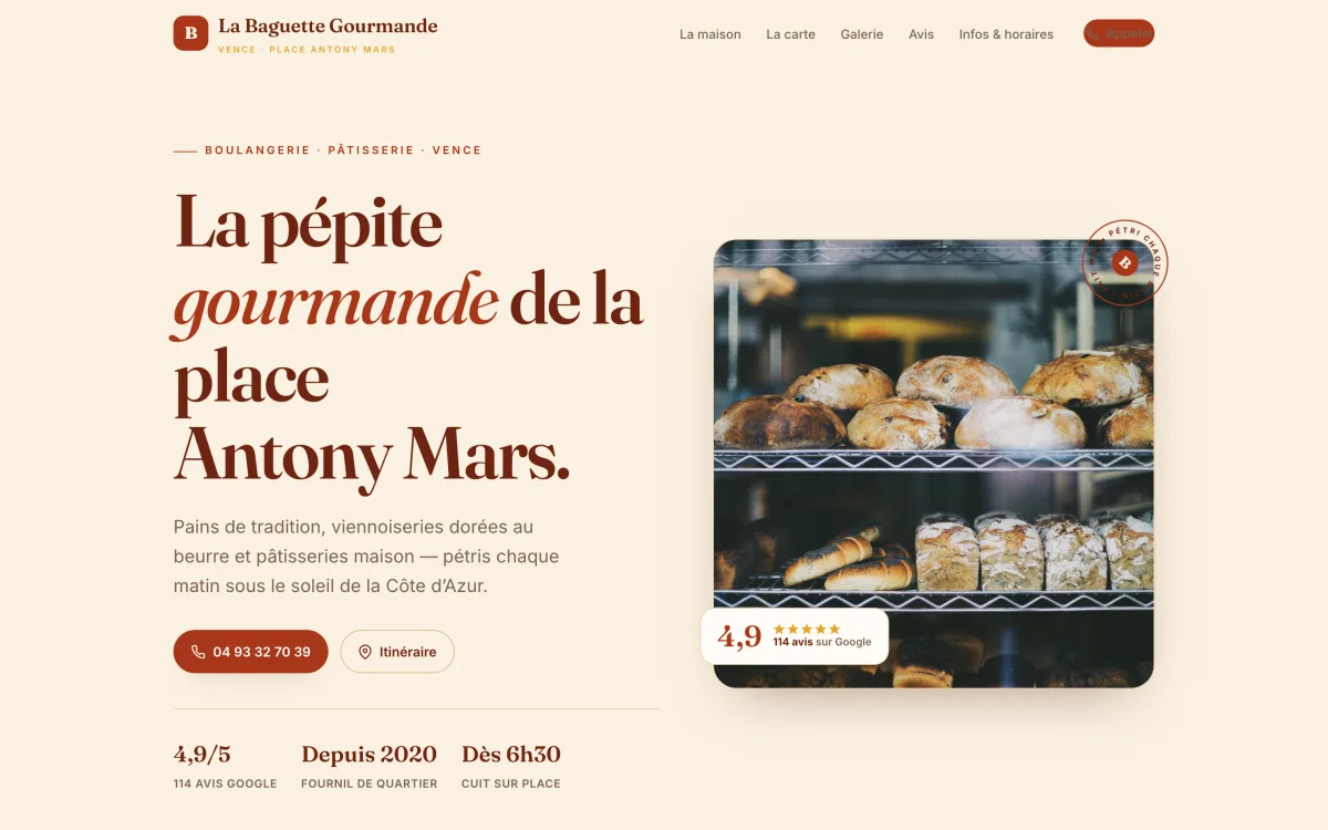 Site vitrine de La Baguette Gourmande, Vence