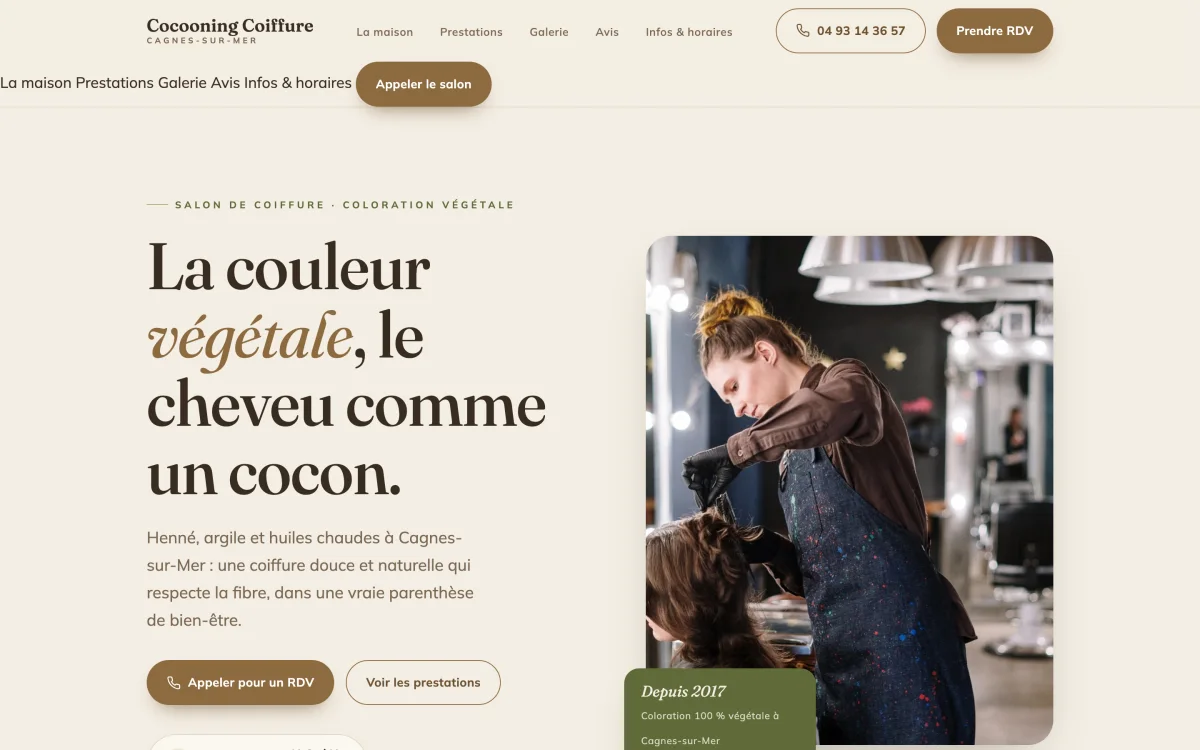 Site vitrine de Cocooning Coiffure, Cagnes-sur-Mer