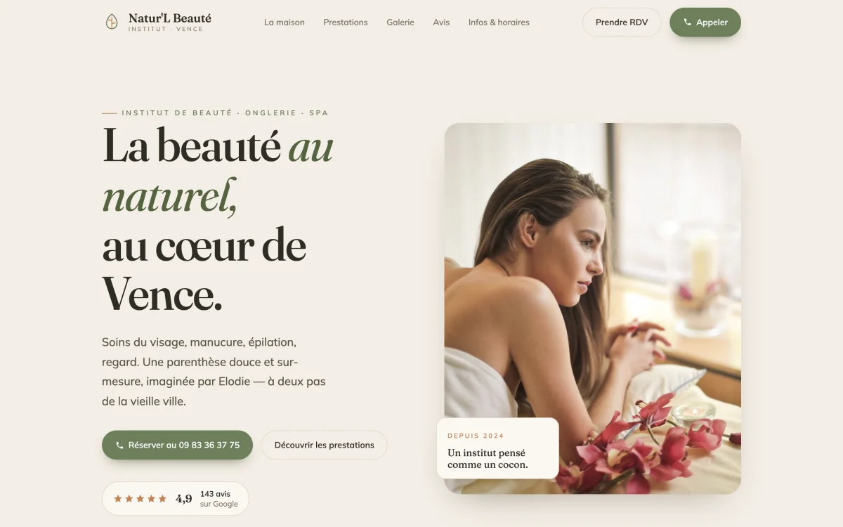Site vitrine de Institut Natur’L Beauté, Vence